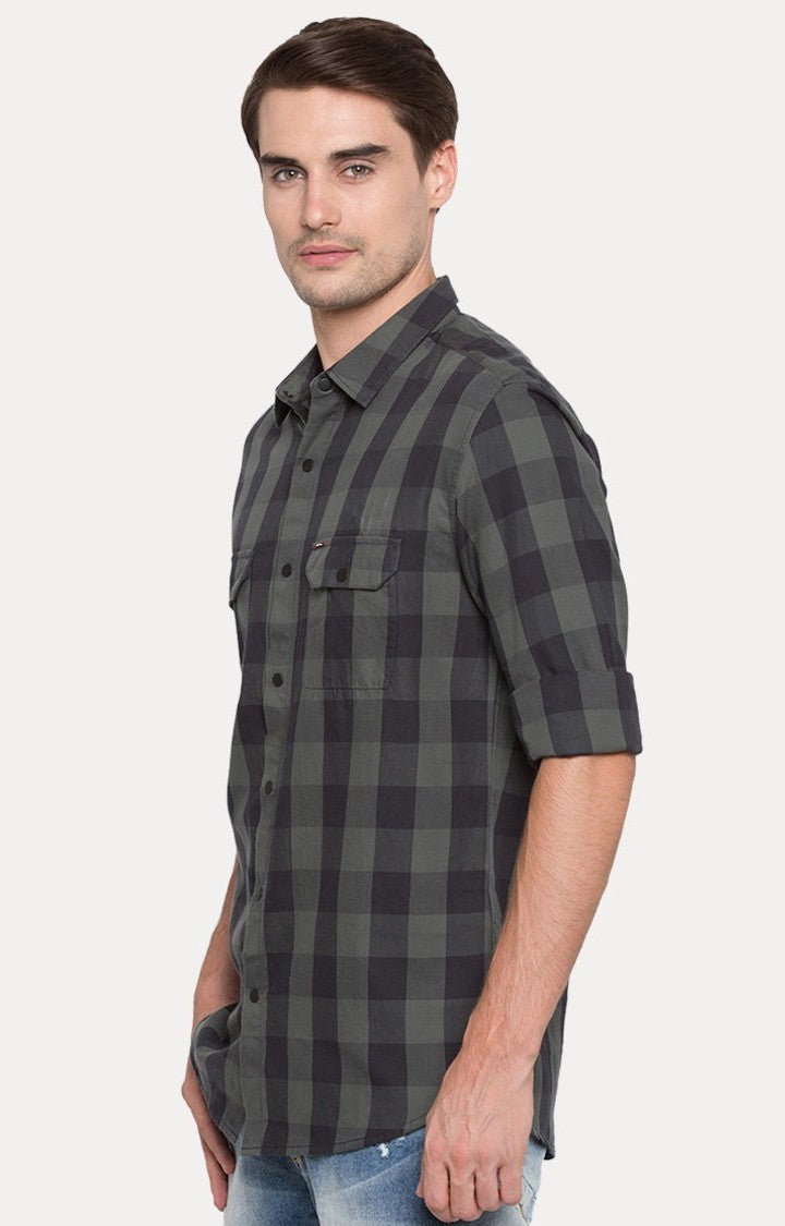 Spykar Men'S Grey Cotton Checked Casual Shirts