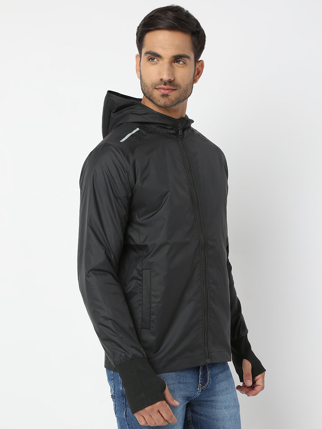 Spykar Men Black Nylon Regular Fit Jacket