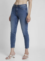 Spykar Women Mid Blue Cotton Mom Fit Ankle Length Highly Distressed Jeans -(Amora)