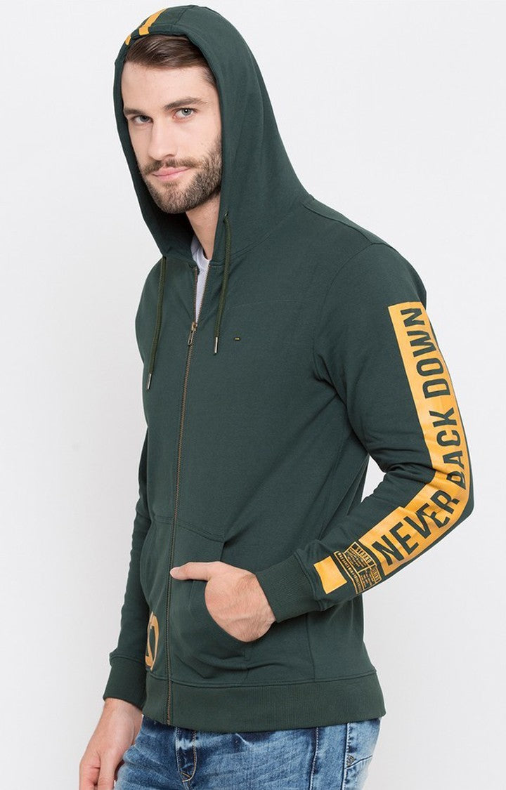 Spykar Bottle Green Solid Hoodie