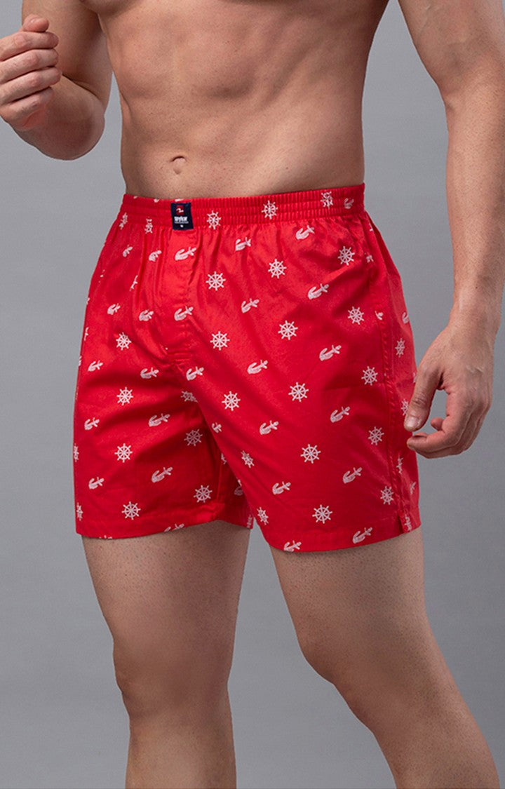 Red Cotton Boxers For Men Premium - (Pack Of 2)- Underjeans By Spykar