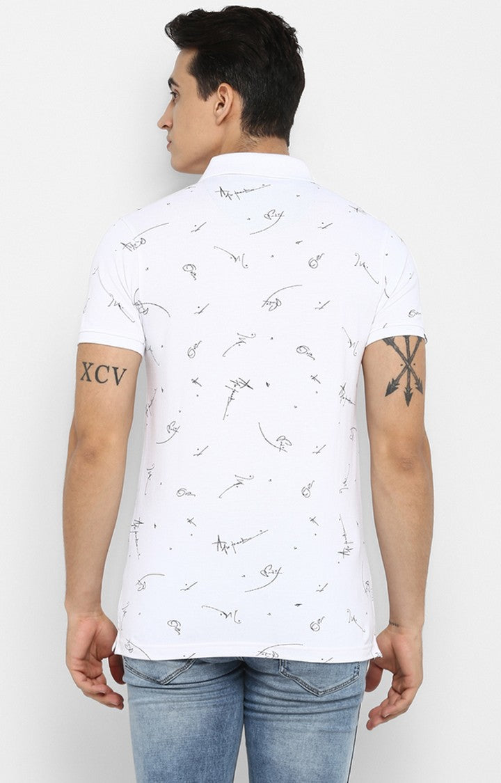 Spykar White Printed Slim Fit Polo T-Shirt