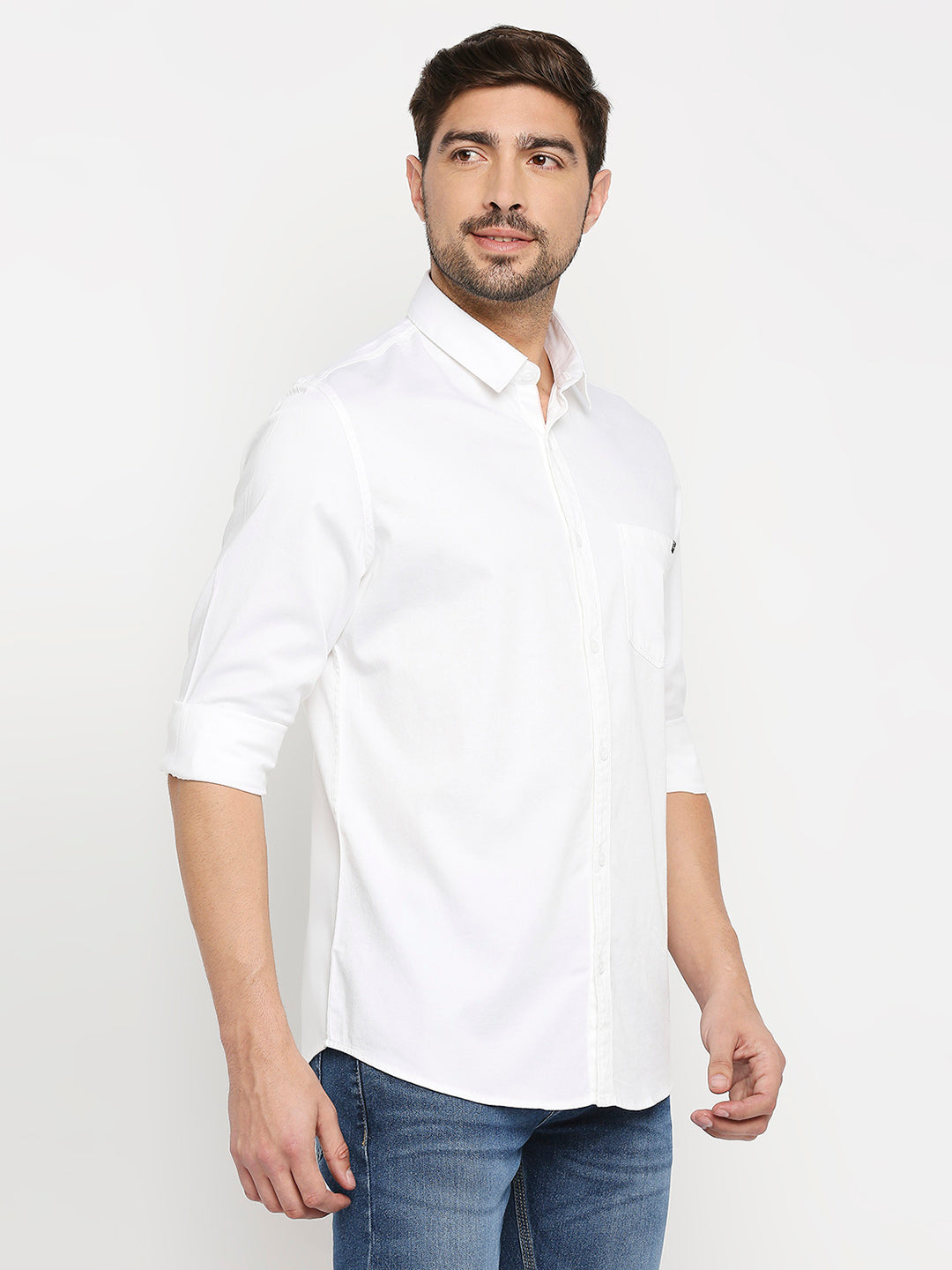 Spykar Men White Cotton Regular Fit Full Sleeve Casual Shirt