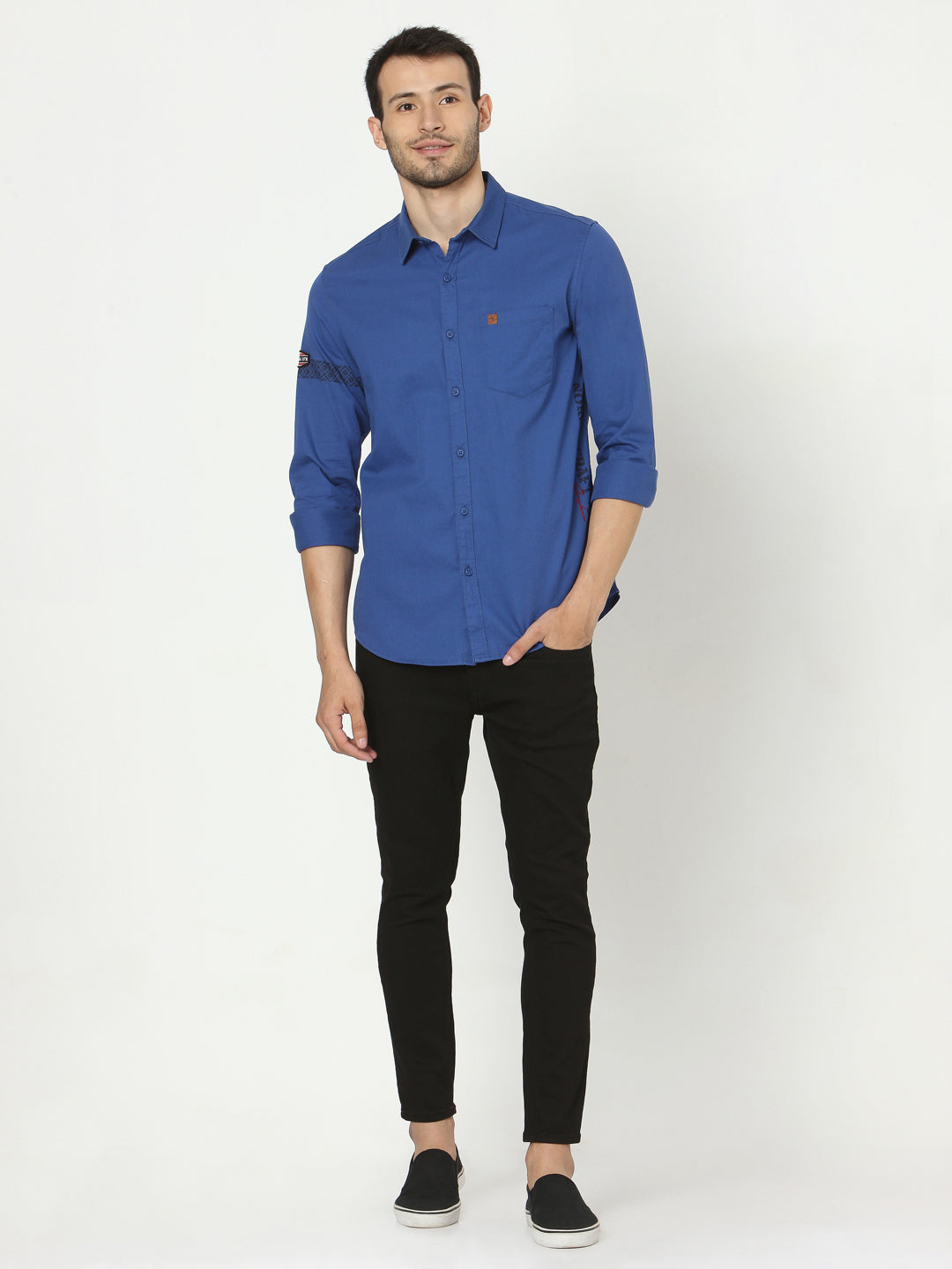 Spykar Slim Fit Men Blue Cotton Casual Shirts