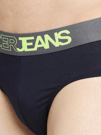 Men Premium Yellow & Navy Blue Cotton Blend Brief - Pack Of 2- Underjeans By Spykar
