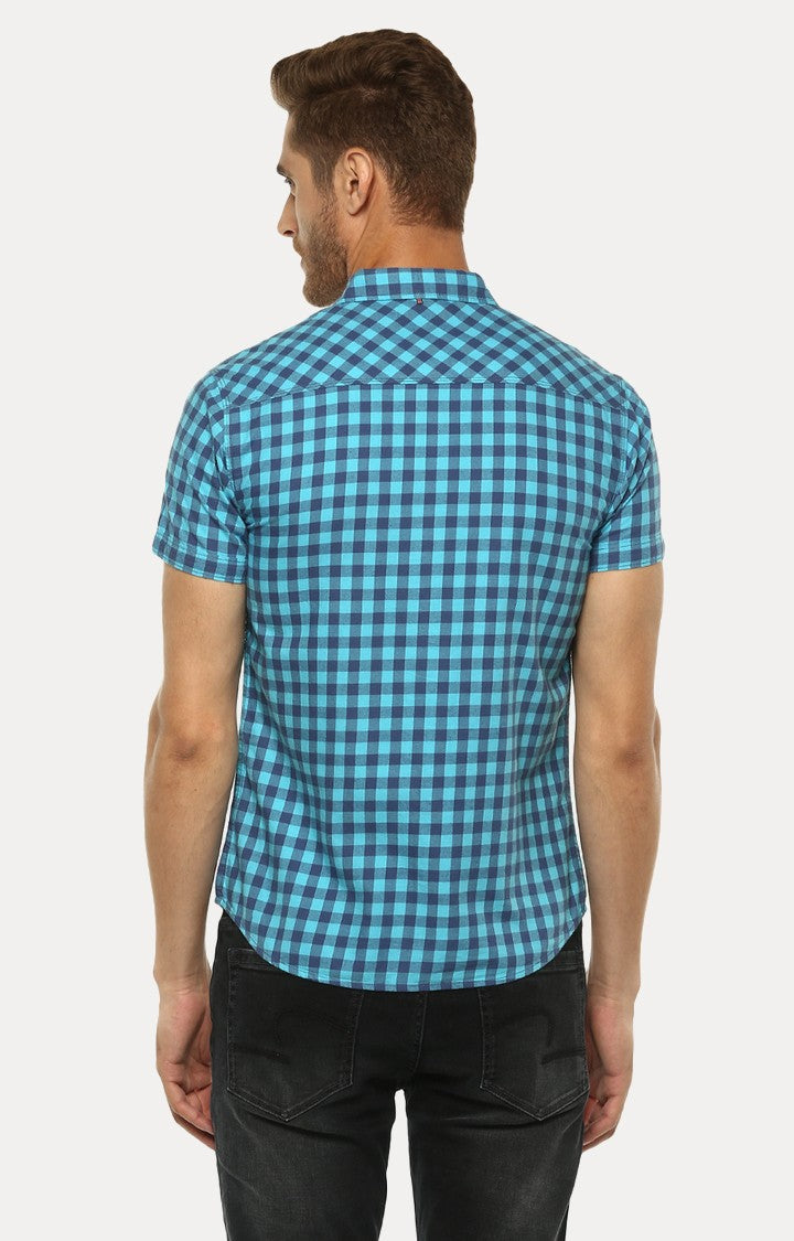 Spykar Men'S Blue Cotton Checked Casual Shirts