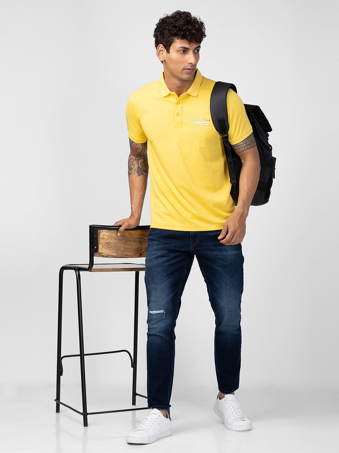 Spykar Men Yellow Cotton Regular Fit Half Sleeve Plain Polo T-Shirt