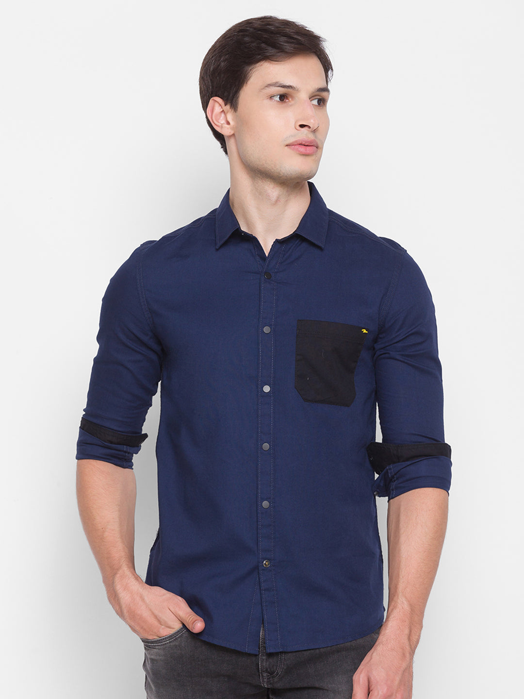 Spykar Slim Fit Black Cotton Men Shirt