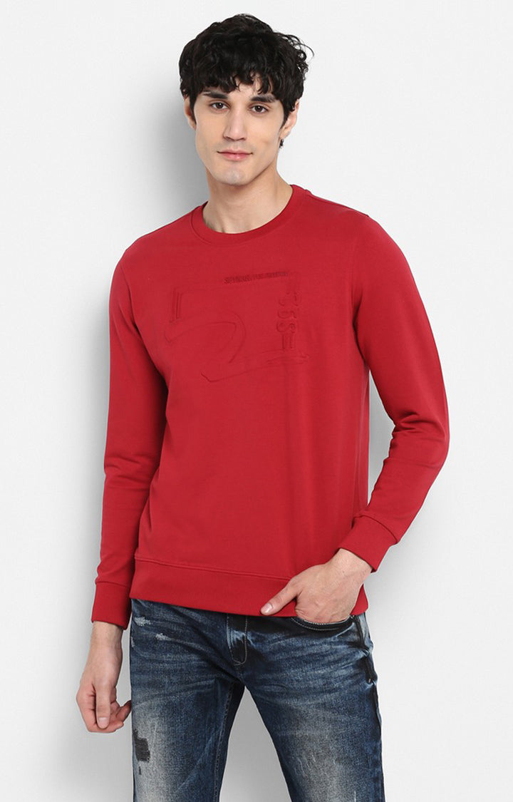 Spykar Red Solid Slim Fit Sweatshirt