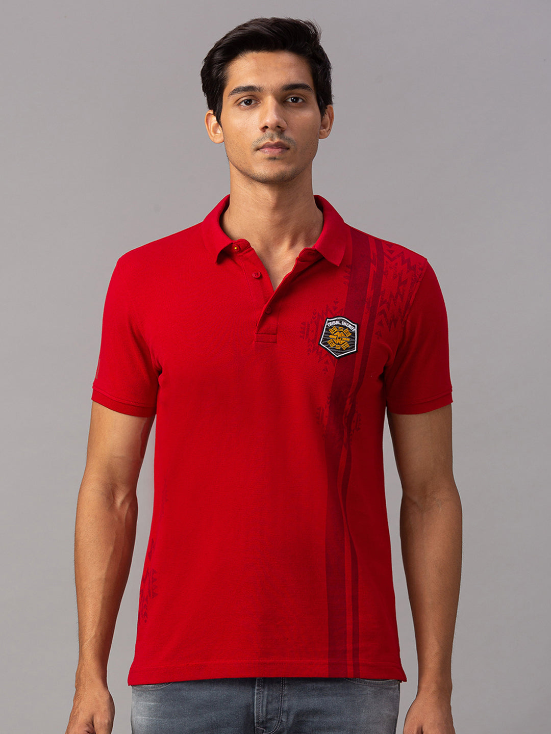 Spykar Men Red Cotton Slim Fit Polo T-Shirt