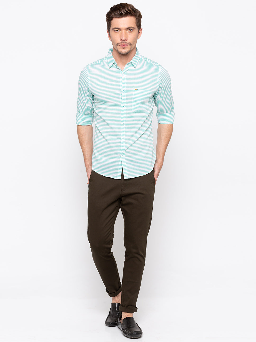 Spykar Men Mint Striped Slim Fit Casual Shirt