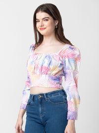 Spykar Women Pink Cotton Floral Crop Top