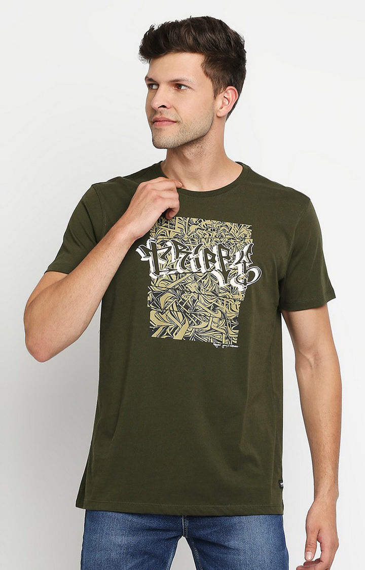 Spykar Men Green Cotton Printed Half Sleeve T-Shirt