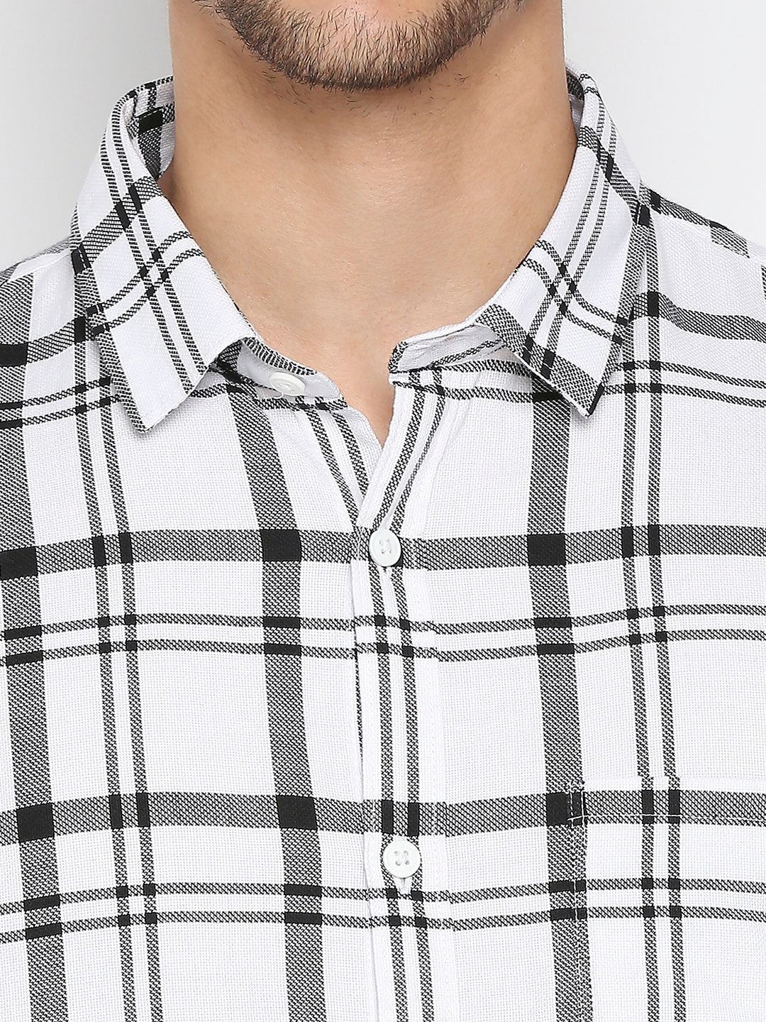 Spykar White Cotton Full Sleeve Checkered Shirt For Men