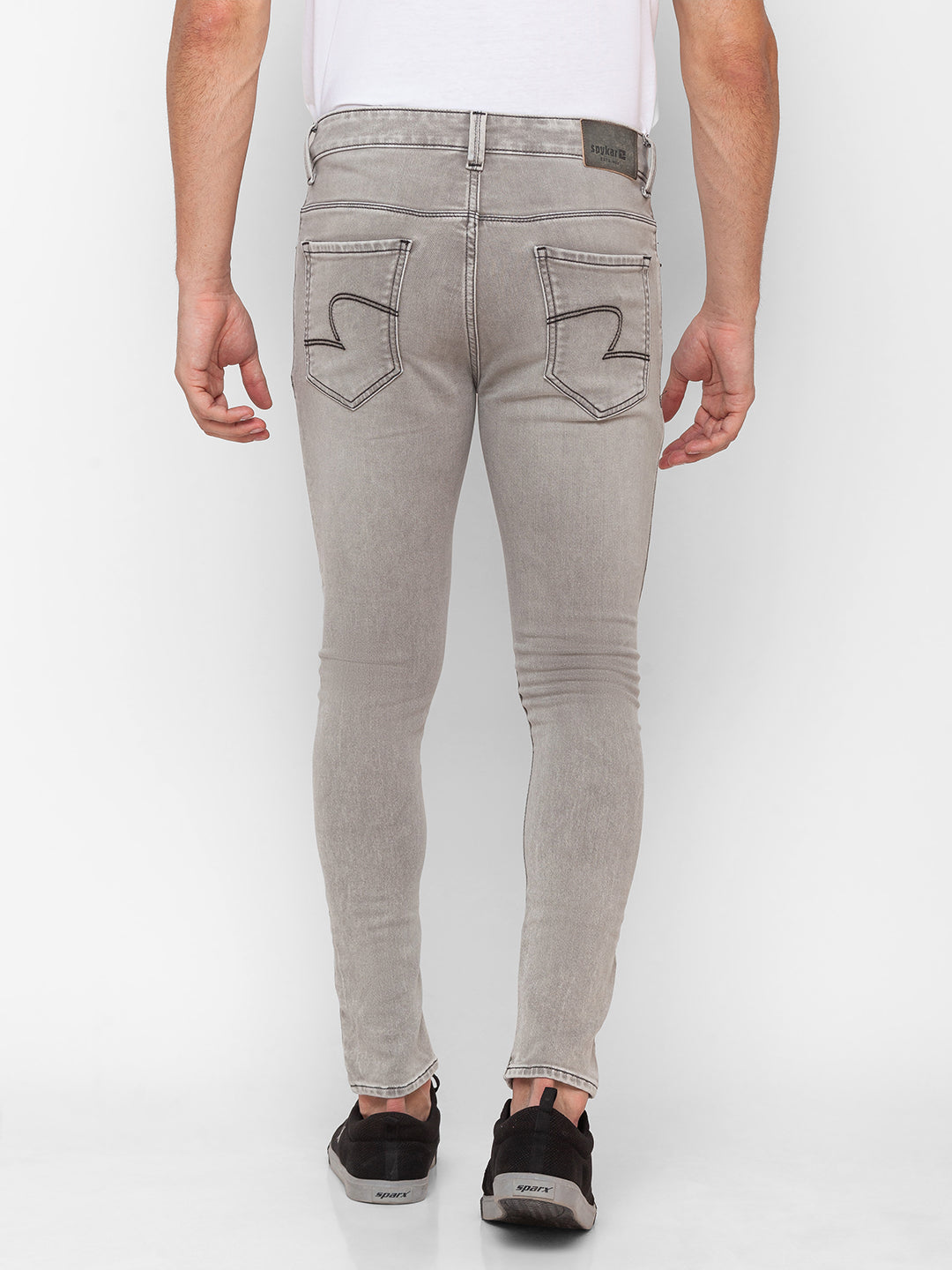 Spykar Light Grey Cotton Slim Fit Tapered Length Jeans For Men (Kano)