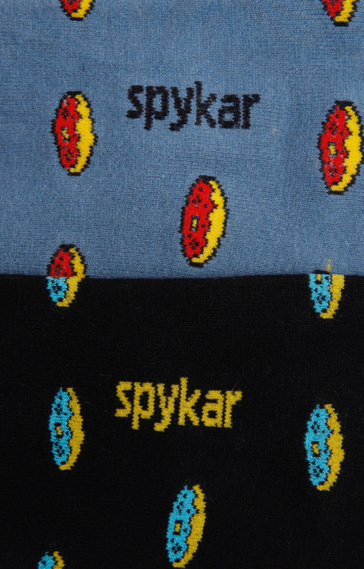 Spykar Black & Blue Cotton Ped Socks - Pack Of 2