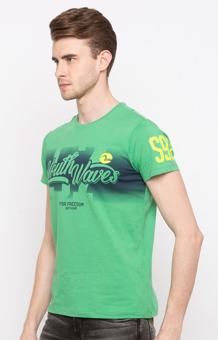 Spykar Green Printed Slim Fit Men T-Shirts