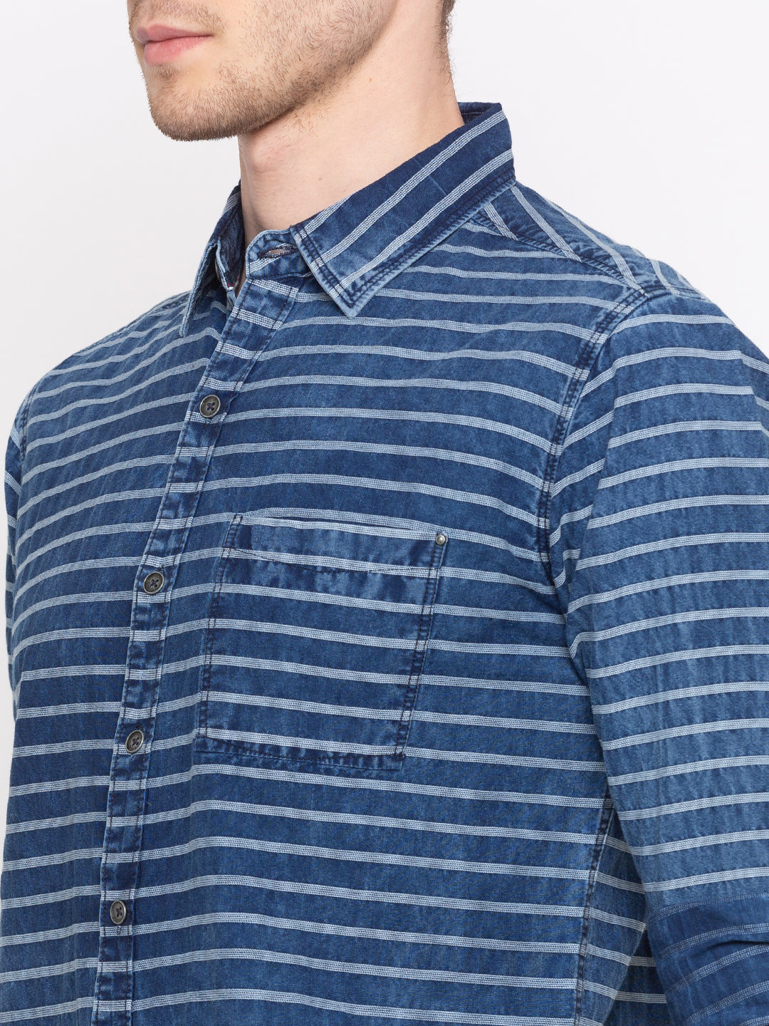 Spykar Men Indigo Striped Slim Fit Casual Shirt