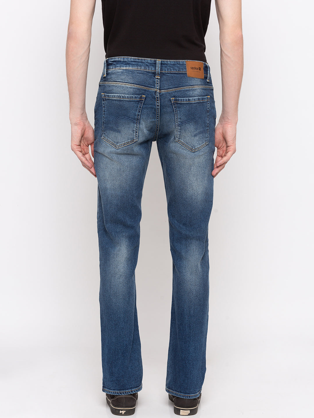 Spykar Men Mid Blue Solid Regular Fit Jeans