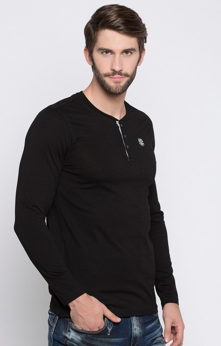 Spykar Black Solid Slim Fit Men T-Shirts