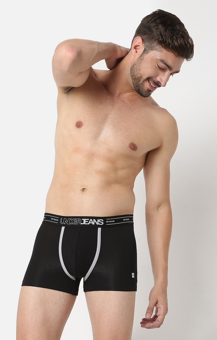 Men Premium Black Cotton Trunk - Underjeans By Spykar