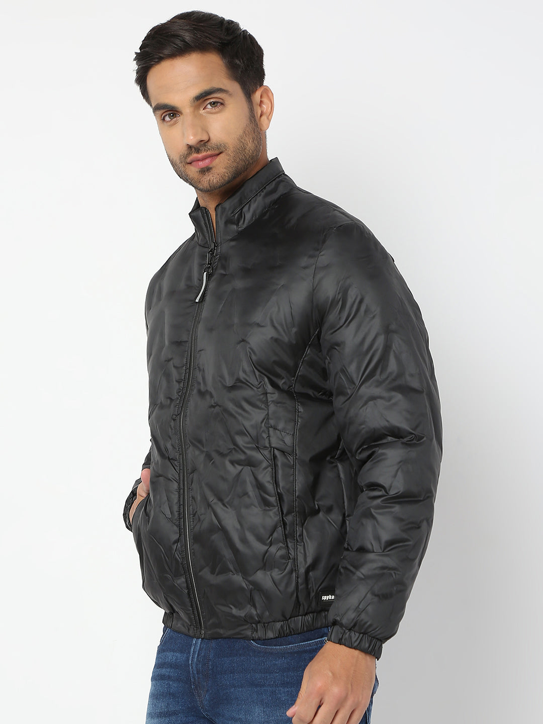 Spykar Men Black Nylon Regular Fit Jacket