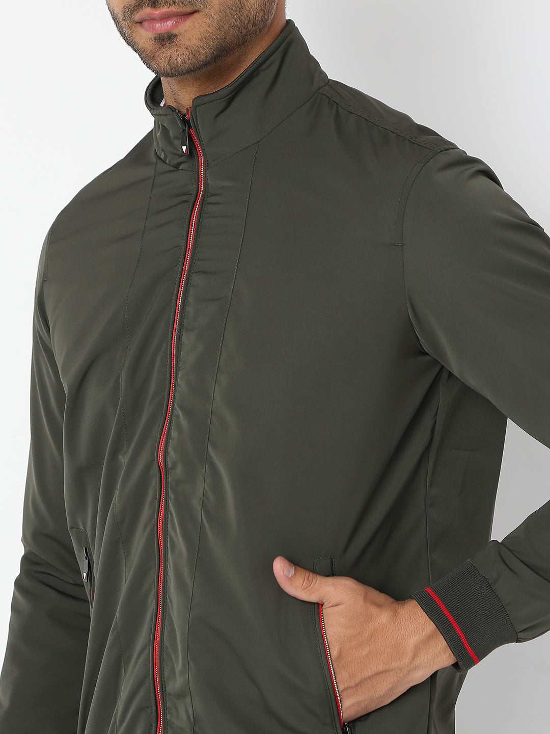 Spykar Men Olive Nylon Regular Fit Jacket