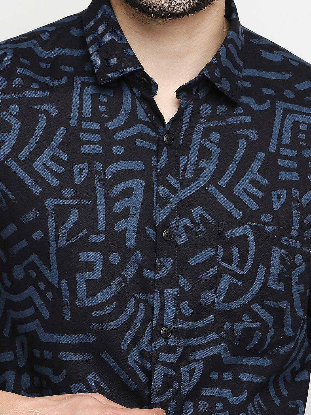 Spykar Navy Blue Cotton Full Sleeve Printed Shirt For Men