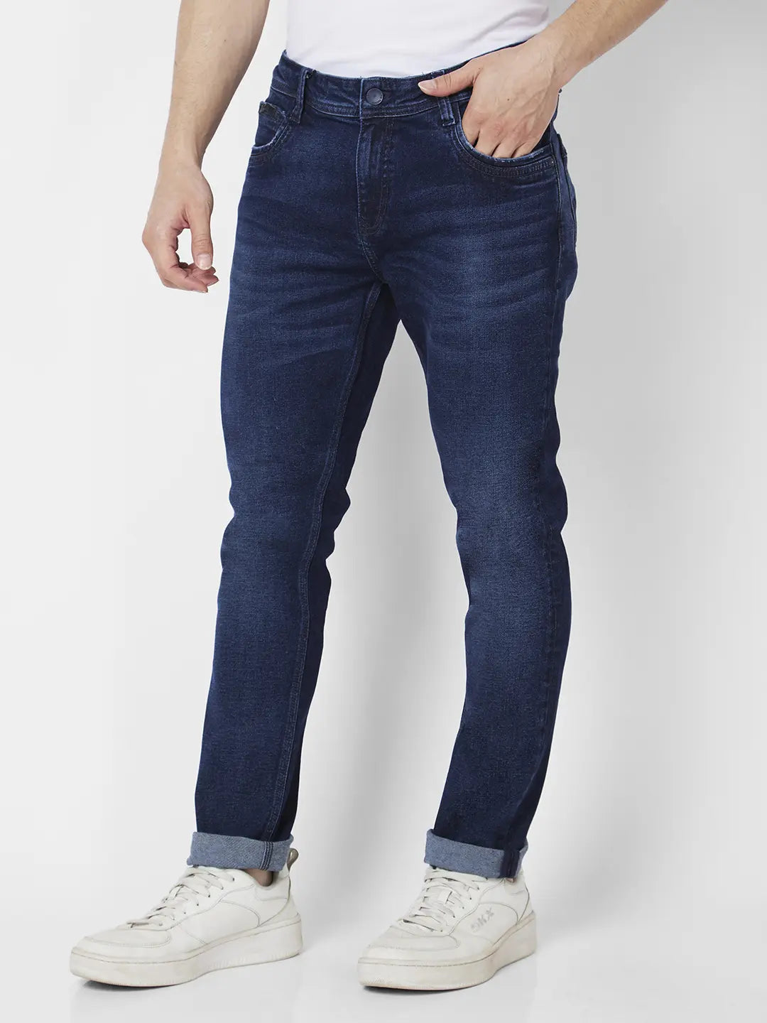 Buy Men Dark Blue Cotton Slim Fit Jeans Online