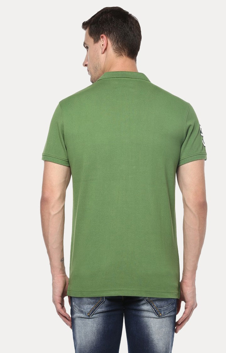 Spykar Green Cotton Polo T-Shirt