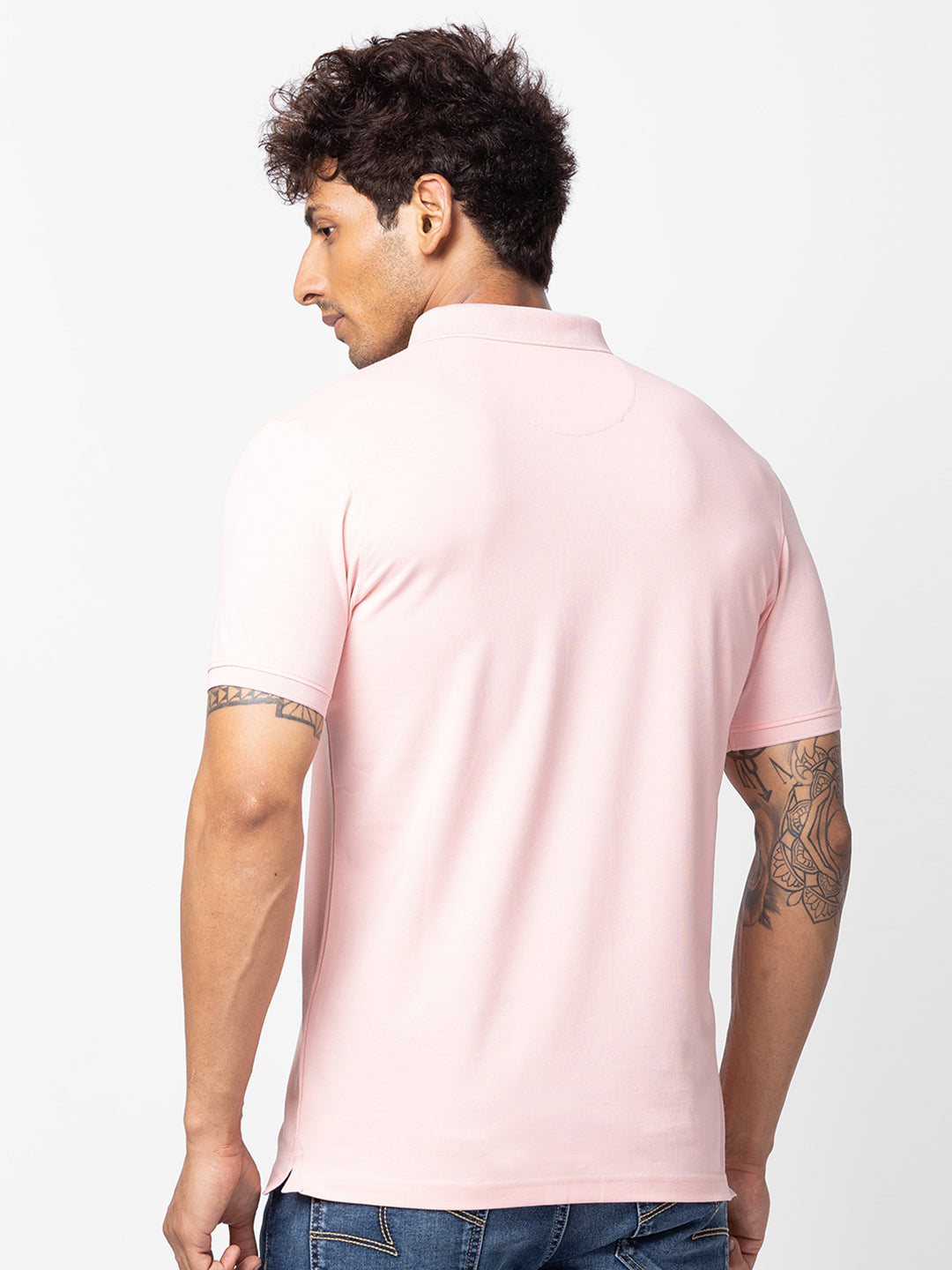 Spykar Men Light Peach Cotton Regular Fit Half Sleeve Plain Polo T-Shirt