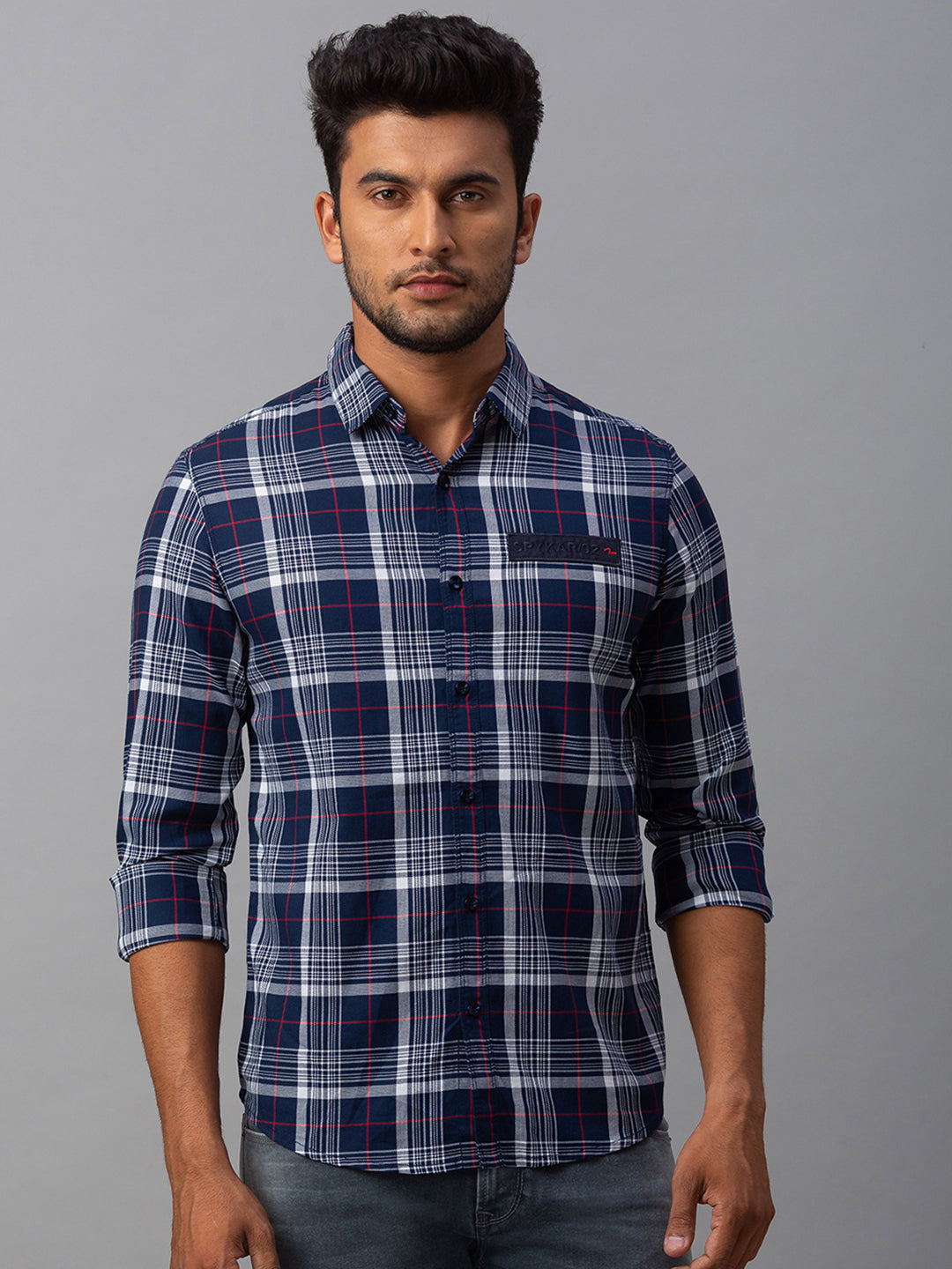 Spykar Men Blue Cotton Slim Fit Shirt