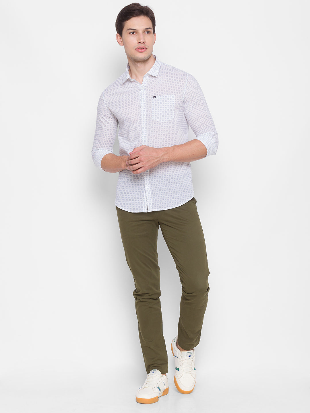 Spykar White Cotton Men Shirt