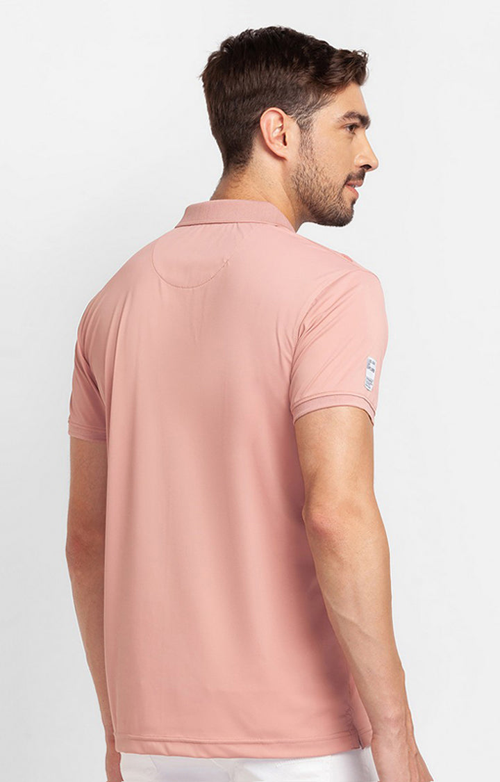 Spykar Dusty Pink Cotton Half Sleeve Printed Casual Polo T-Shirt For Men