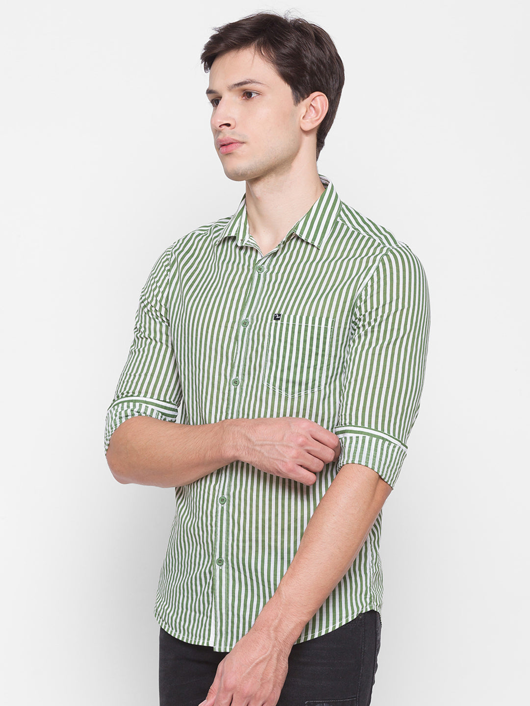 Spykar Slim Fit Green Cotton Men Shirt