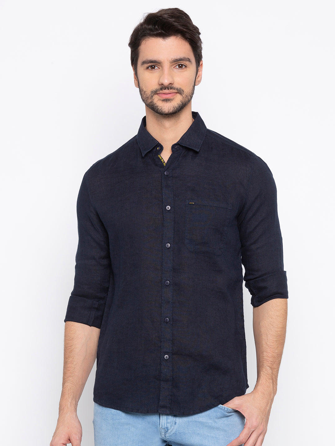 Spykar Men Navy Solid Slim Fit Casual Shirt