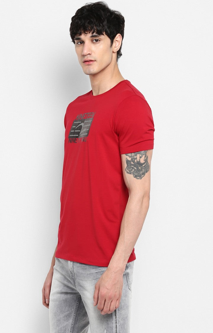 Spykar Red Printed Slim Fit Men T-Shirts