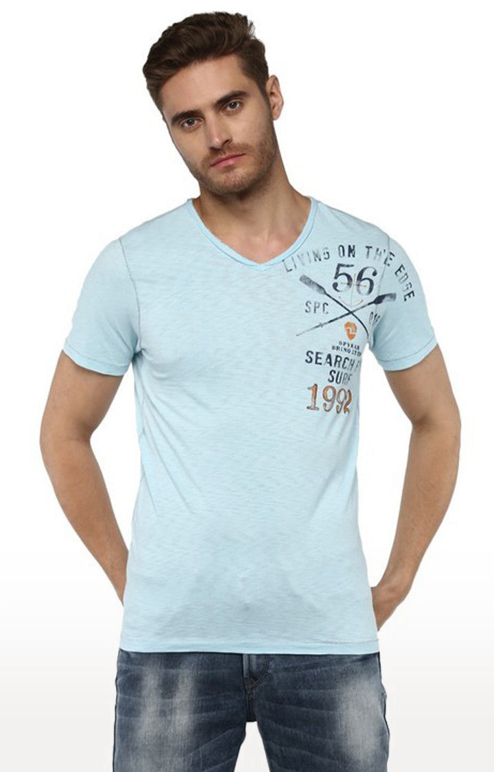 Spykar Cotton Blue Solid Men T-Shirts