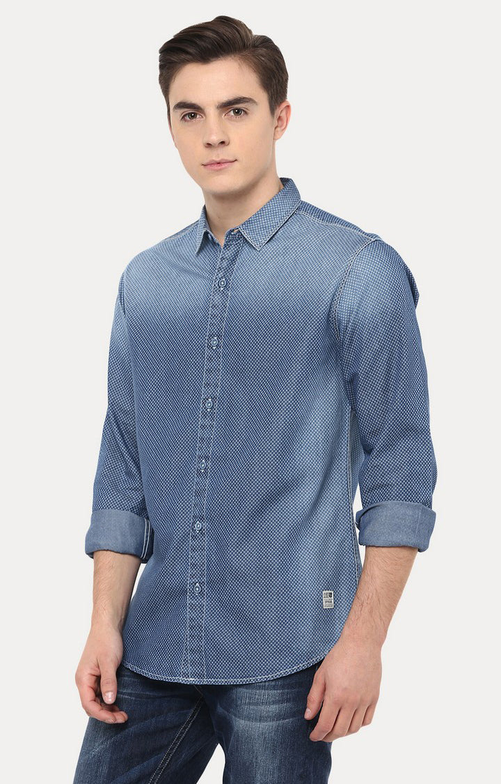 Spykar Men'S Blue Cotton Printed Casual Shirts