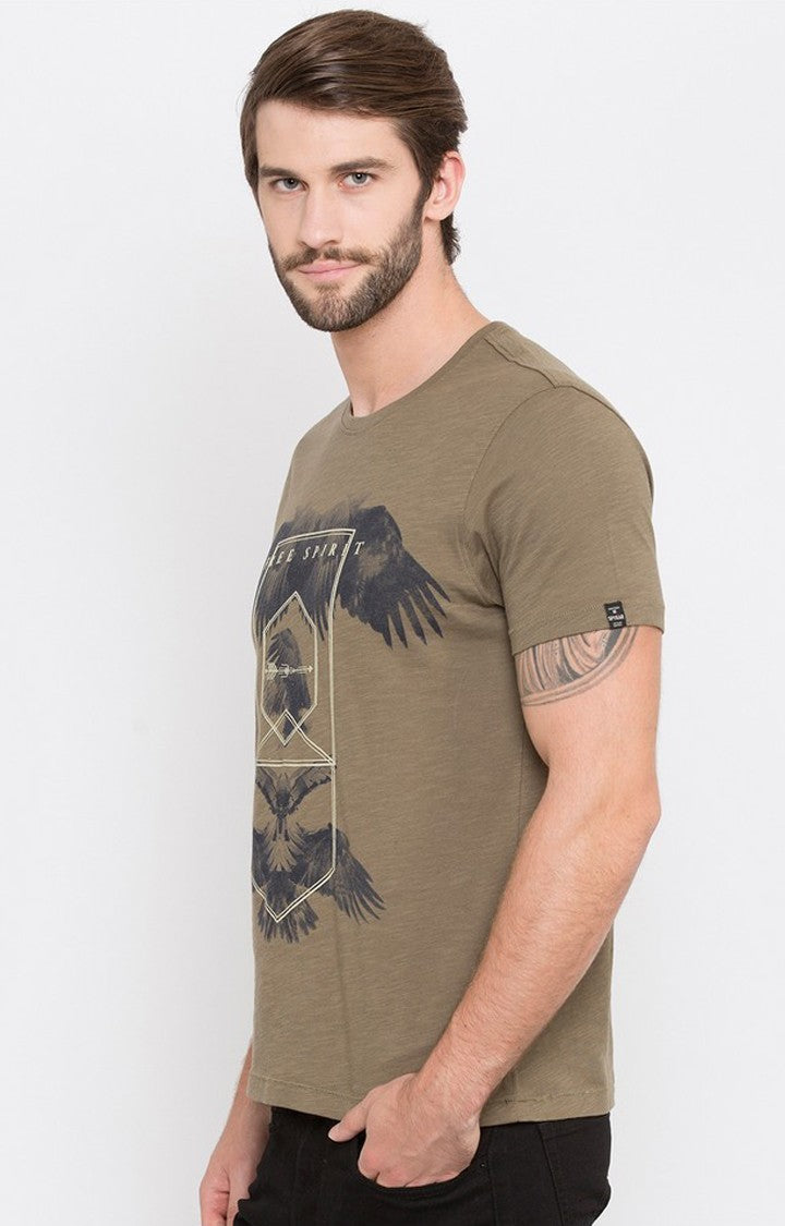 Spykar Green Printed Slim Fit Men T-Shirts