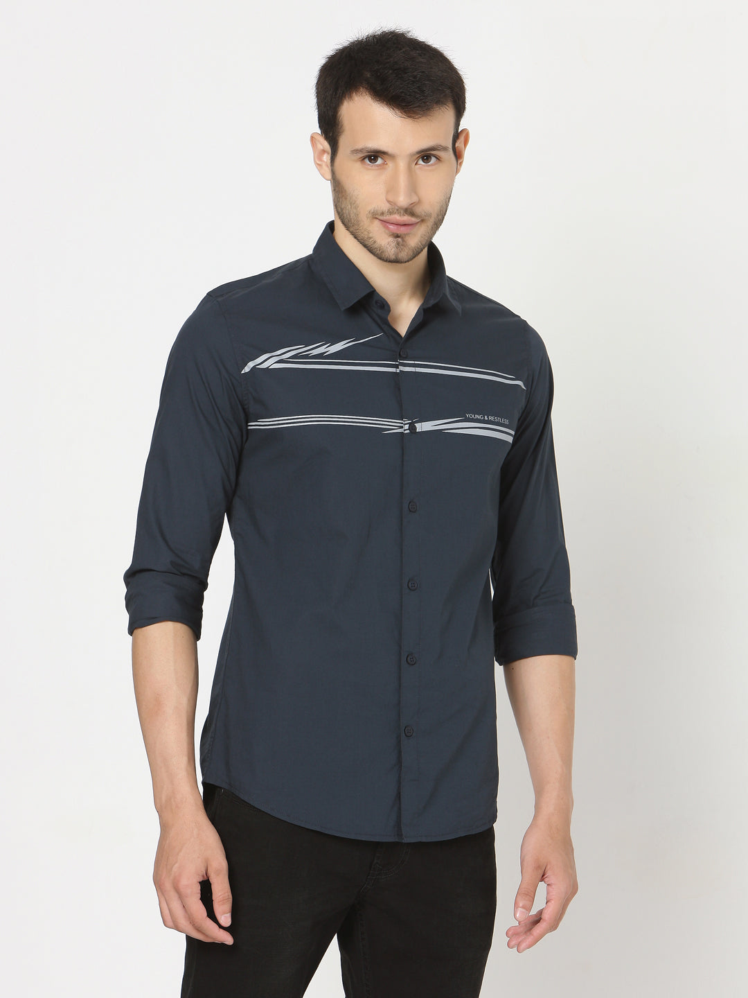 Spykar Slim Fit Men Blue Cotton Casual Shirts