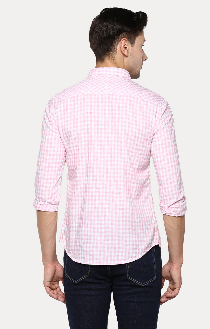 Spykar Men'S Pink Cotton Checked Casual Shirts