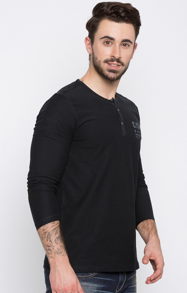 Spykar Black Solid Slim Fit Men T-Shirts