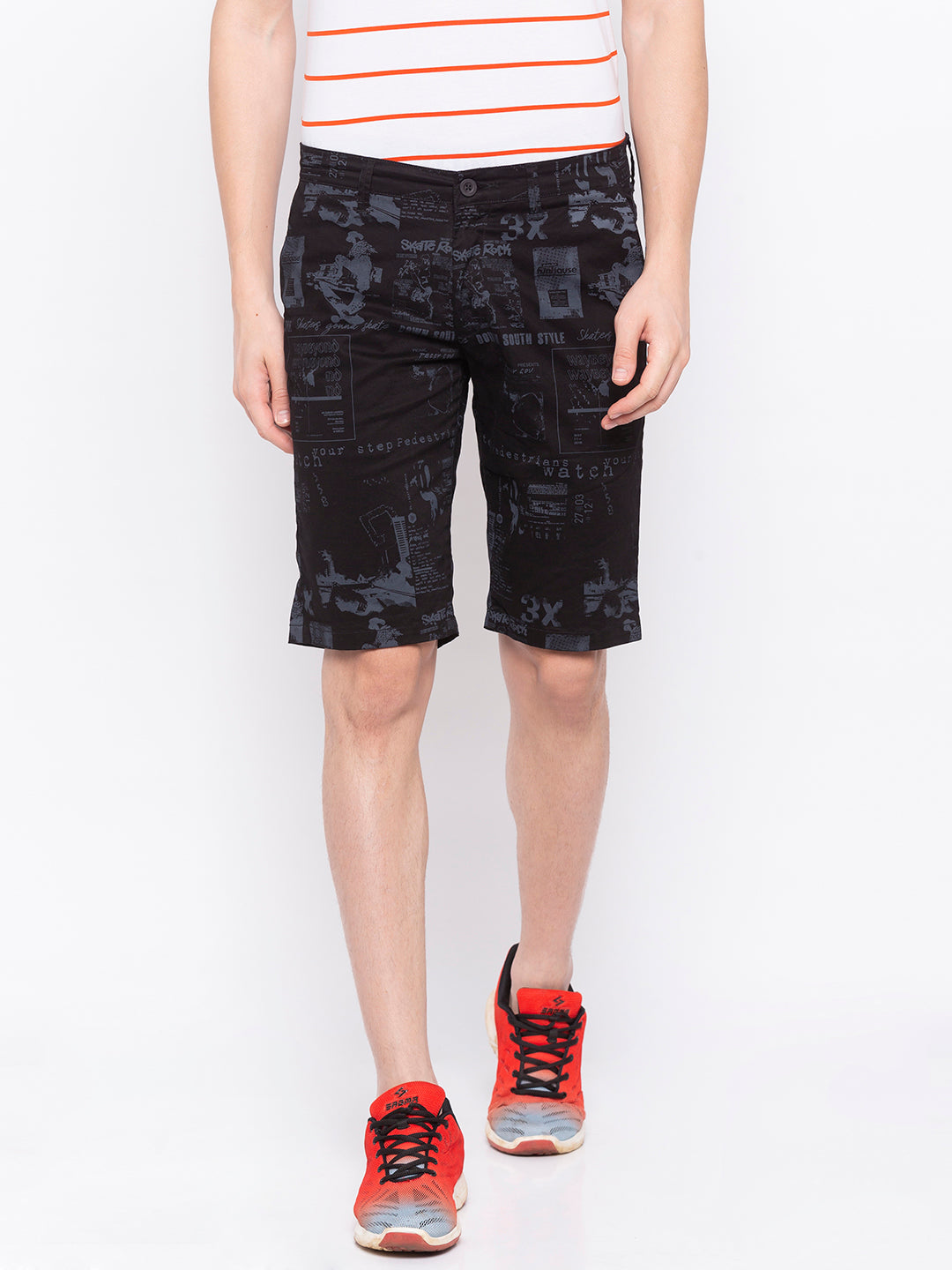 Spykar Men Black Cotton Slim Fit Shorts