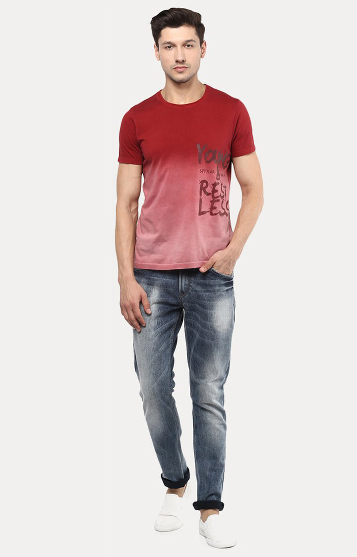 Spykar Red Slim Fit Men T-Shirts