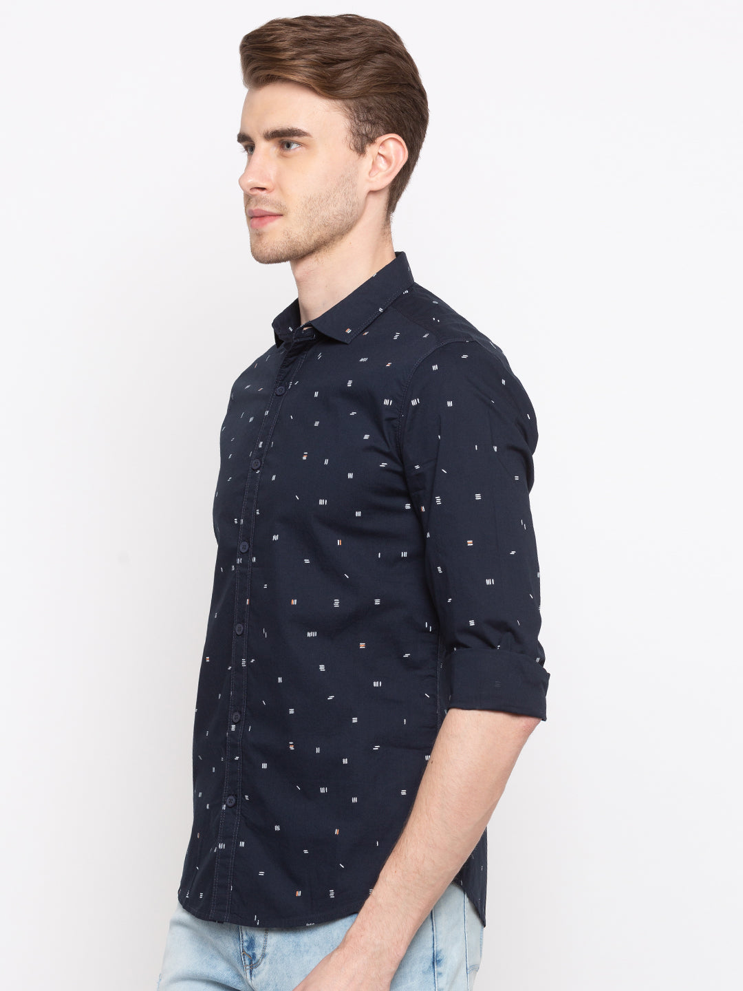 Spykar Men Navy Printed Slim Fit Casual Shirt