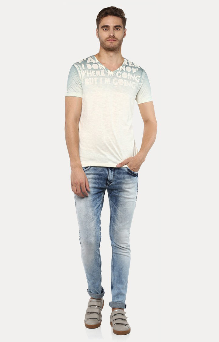 Spykar Men White Printed Slim Fit T-Shirt