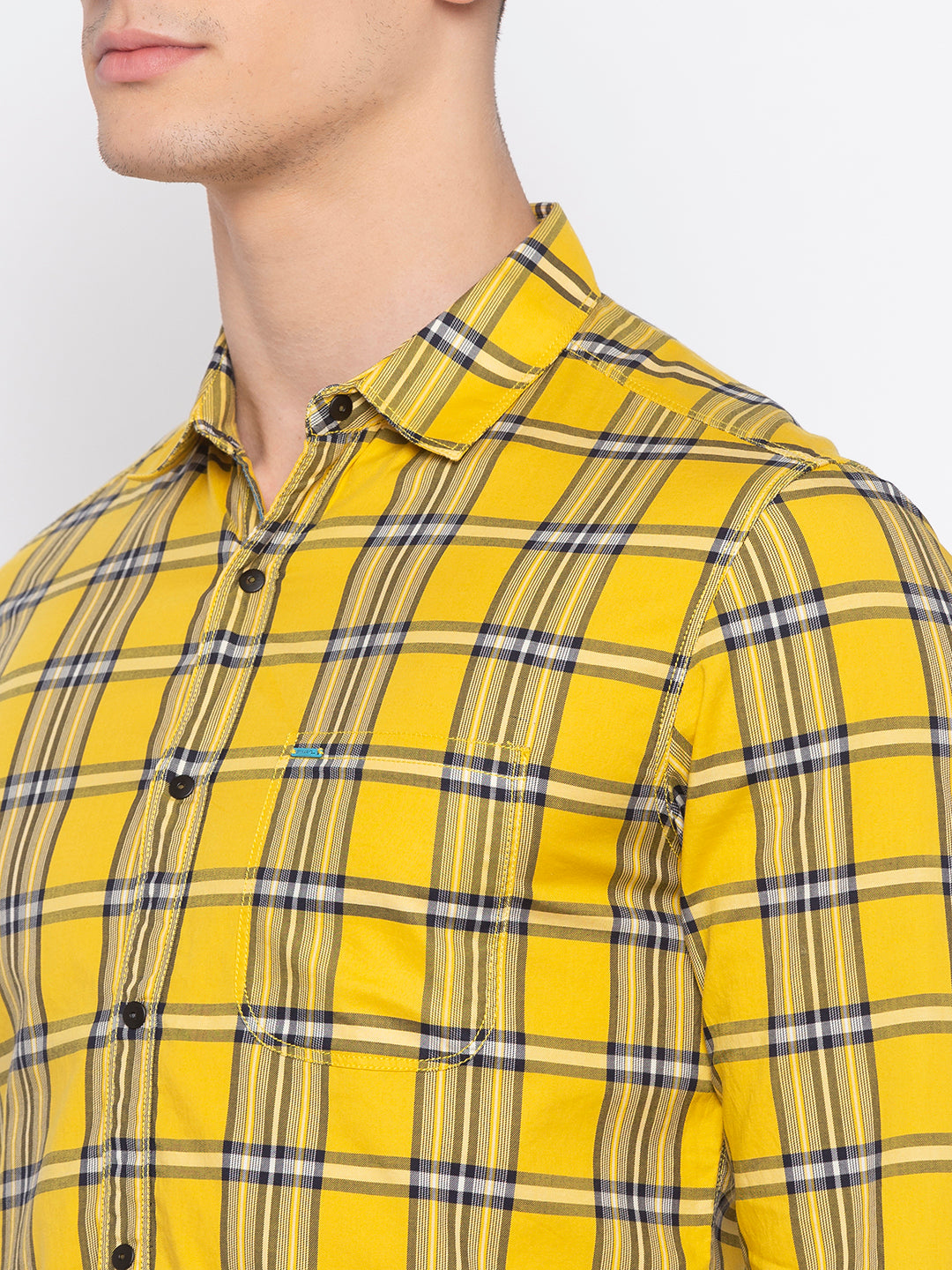 Spykar Men Yellow Checked Slim Fit Casual Shirt