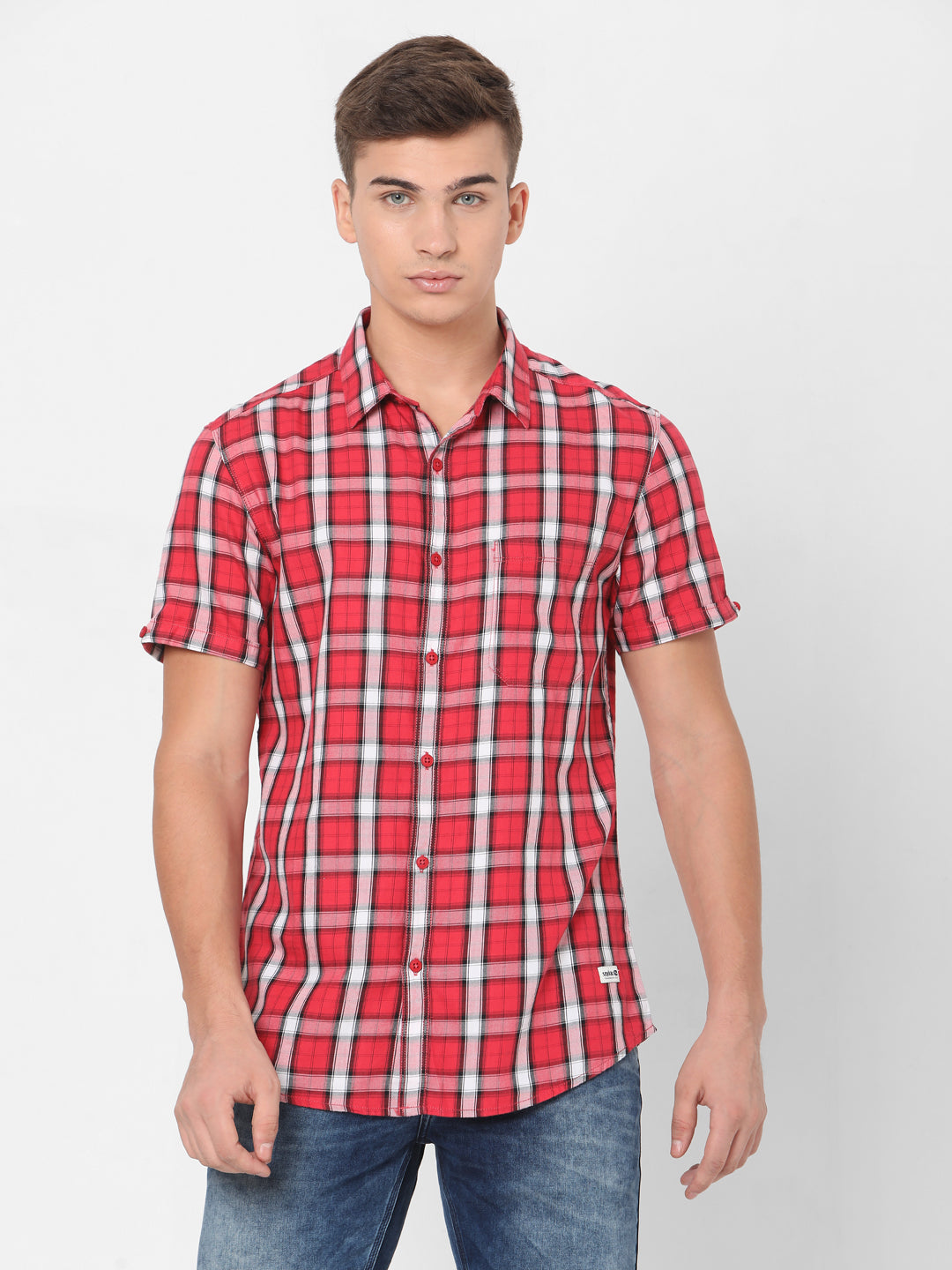 Spykar Slim Fit Men Red Cotton Casual Shirts