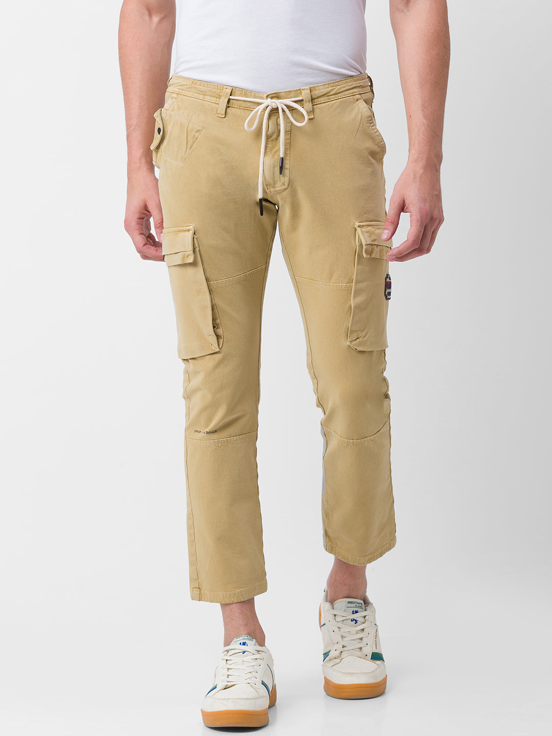 Spykar Khaki Cotton Slim Fit Regular Length Trousers For Men   vot02bbcg033khaki
